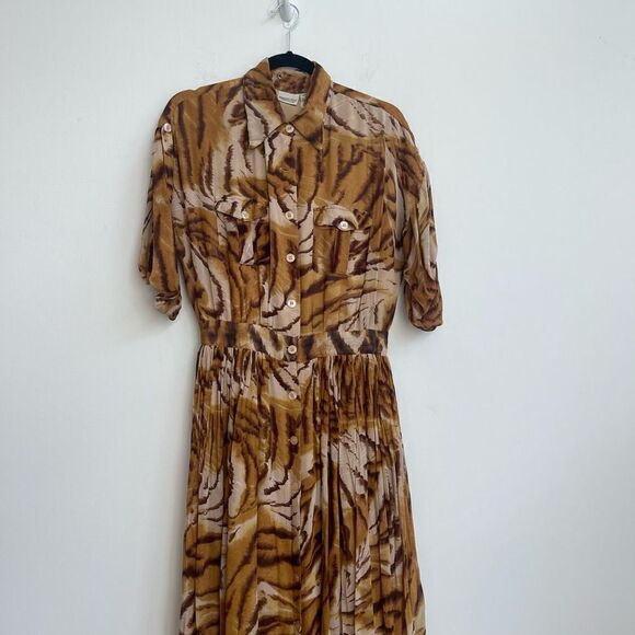 Vintage Newport News Tiger Striped Button Up Dress - 10 - Picture 2 of 5